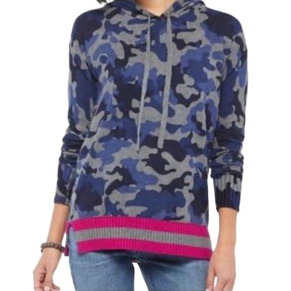 JAMISON Blue Hot Pink Fuschia Colorblock Camo Hoodie Hooded Sweater - Sz Medium - Picture 1 of 6